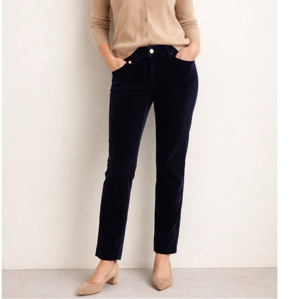 Ralph Lauren Heritage Velvet Straight Leg Pants in Navy Blue
